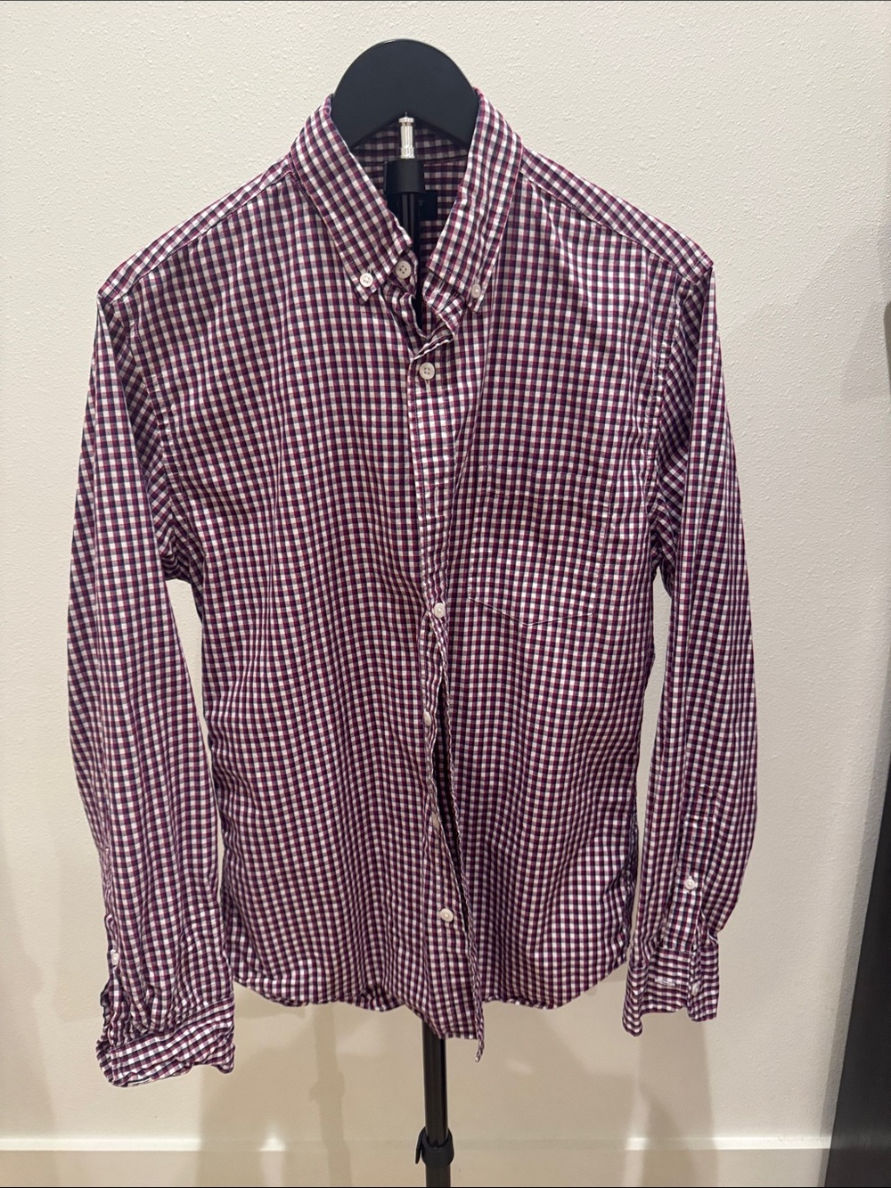 J. Crew Men's Burgundy, Navy and White Gingham Button-Down Shirt